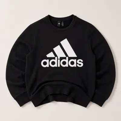 Adidas Essentials Big Logo Black Crewneck Sweatshirt