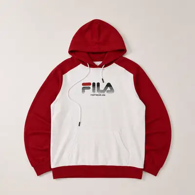 FILA Colorblock Red & White Pullover Hoodie