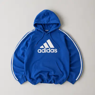 Adidas Blue Three-Stripe Pullover Hoodie